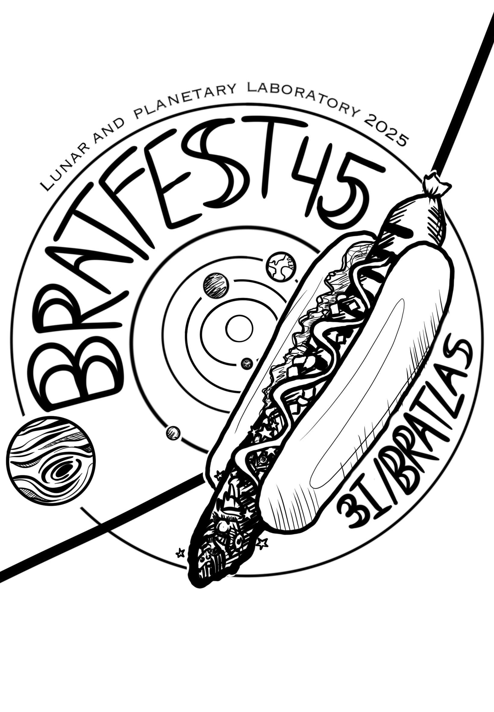 Bright pink giant Barbie B wearing a cowboy hat. Dates and times of Bratfest displayed