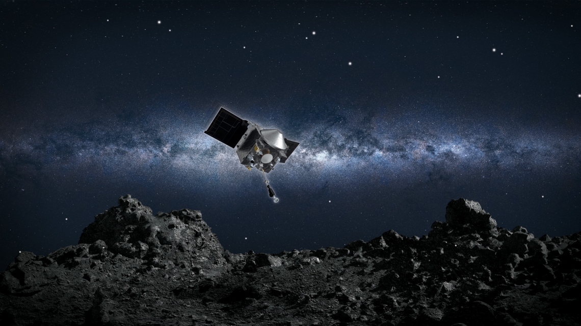 OSIRIS-REx spaceship above Bennu