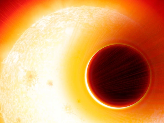 Artist’s impression of HAT-P-11b, an exoplanet orbiting its host star at just just one-twentieth of the distance from the Earth to the Sun. Denis Bajram/University of Geneva