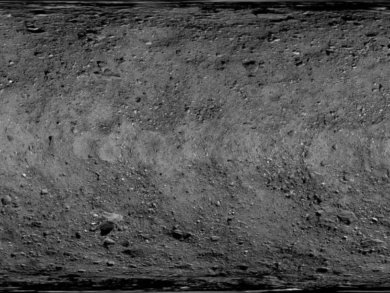 This global map of asteroid Bennu’s surface was created by stitching and correcting 2,155 PolyCam images. At 2 inches (5 cm) per pixel, this is the highest resolution at which a planetary body has been globally mapped.NASA/Goddard/University of Arizona