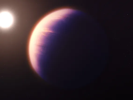 This illustration shows what exoplanet WASP-39 b, a hot, puffy gas giant 700 light-years from Earth, could look like, based on current understanding of the planet.NASA, ESA, CSA, Joseph Olmsted (STScI)