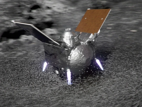 Illustration of OSIRIS-REx on surface of Bennu.