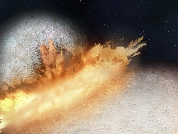 Artistic representation of the huge, slow impact on Pluto