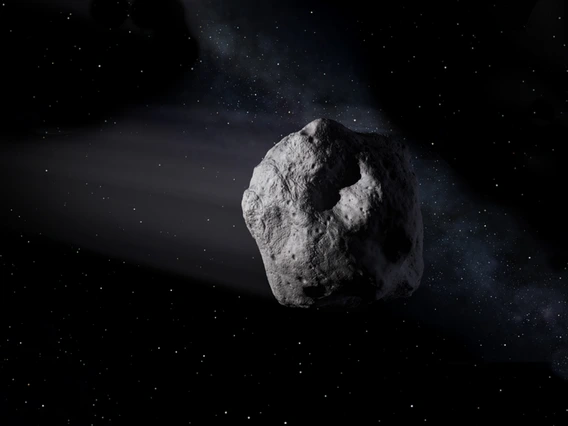  Artist's impression of a near-Earth object in space.