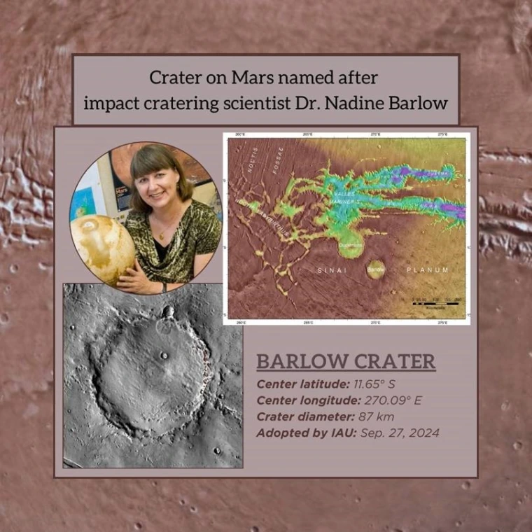 Crater on Mars named after Nadine Barlow