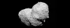 Asteroid Itokawa as seen by the Hayabusa spacecraft. The peanut-shaped S-type asteroid measures approximately 1,100 feet in diameter and completes one rotation every 12 hours.